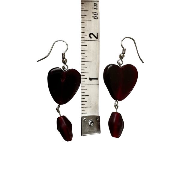 Two Pairs Red Glass Heart Earrings - Picture 6 of 6
